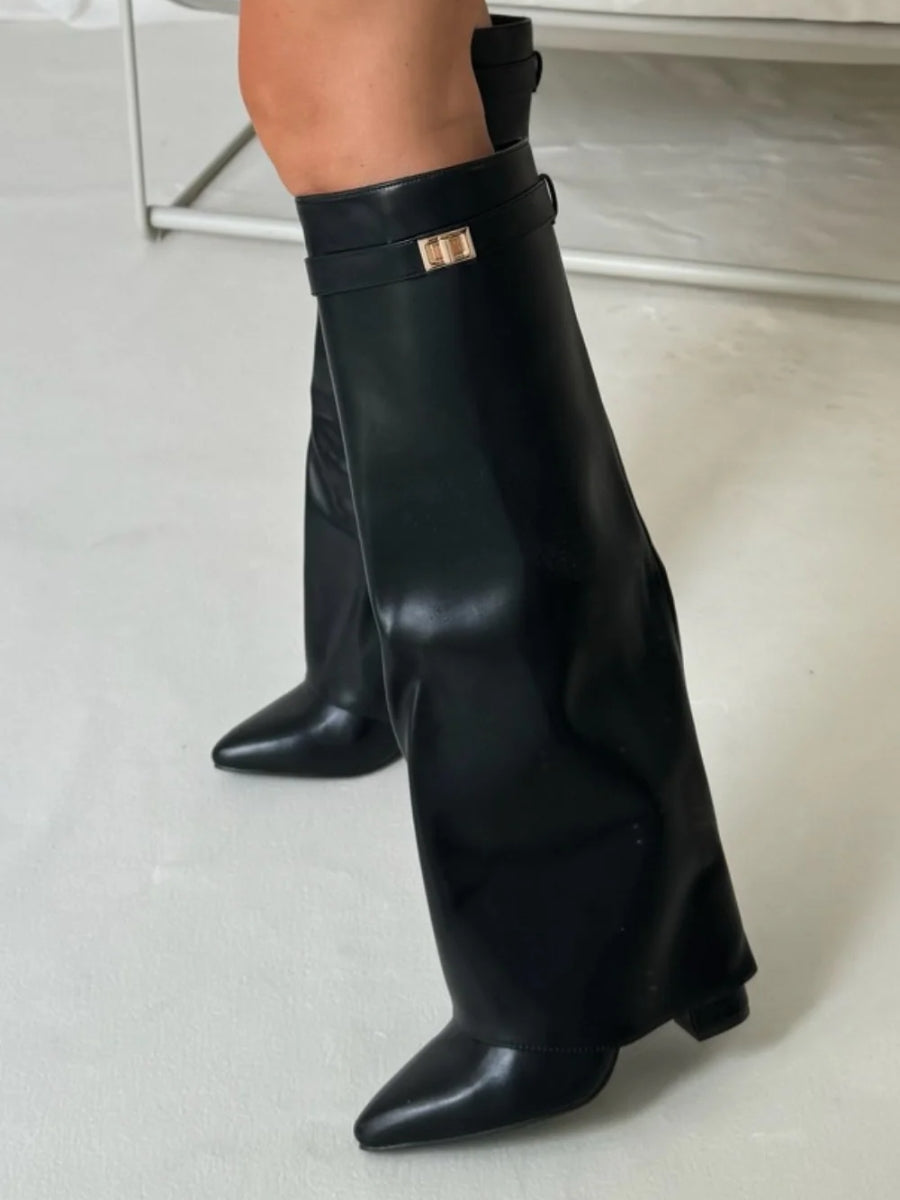 Botas Femininas Joelho Alto | Bico Fino e Salto | Camurça