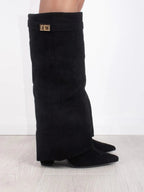 Botas Femininas Joelho Alto | Bico Fino e Salto | Camurça