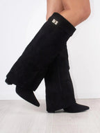 Botas Femininas Joelho Alto | Bico Fino e Salto | Camurça