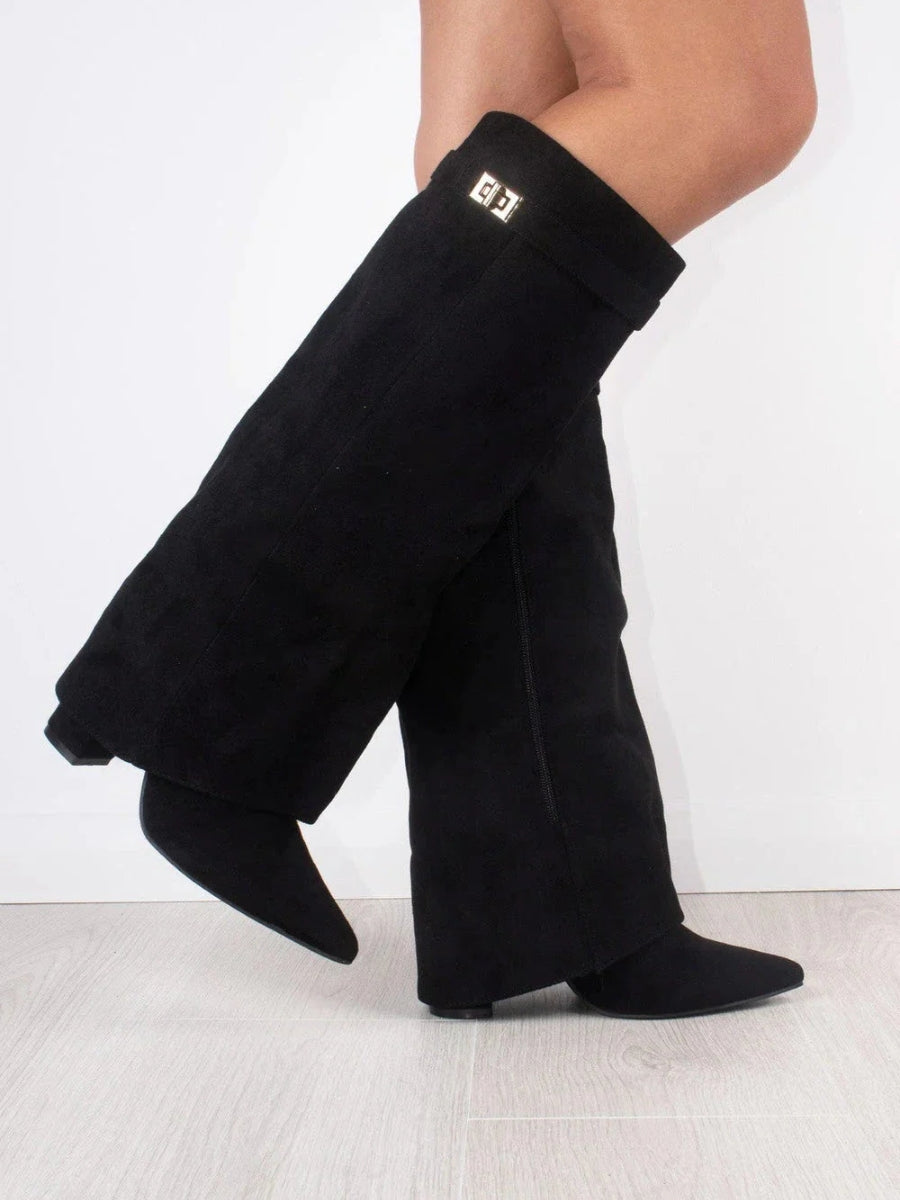 Botas Femininas Joelho Alto | Bico Fino e Salto | Camurça