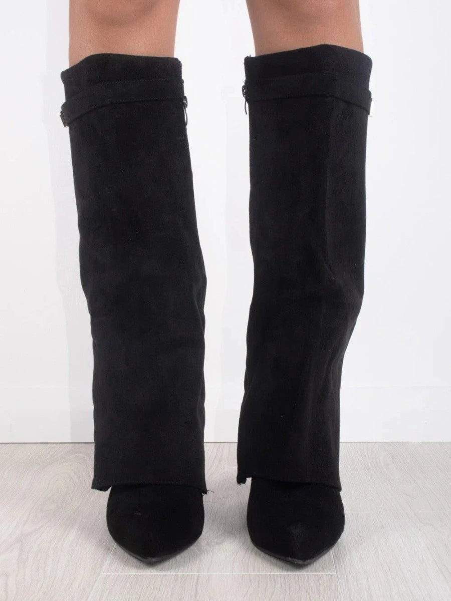 Botas Femininas Joelho Alto | Bico Fino e Salto | Camurça