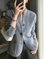 Yvaine | Cardigan Feminino Tricot Texturizado Gola Alta