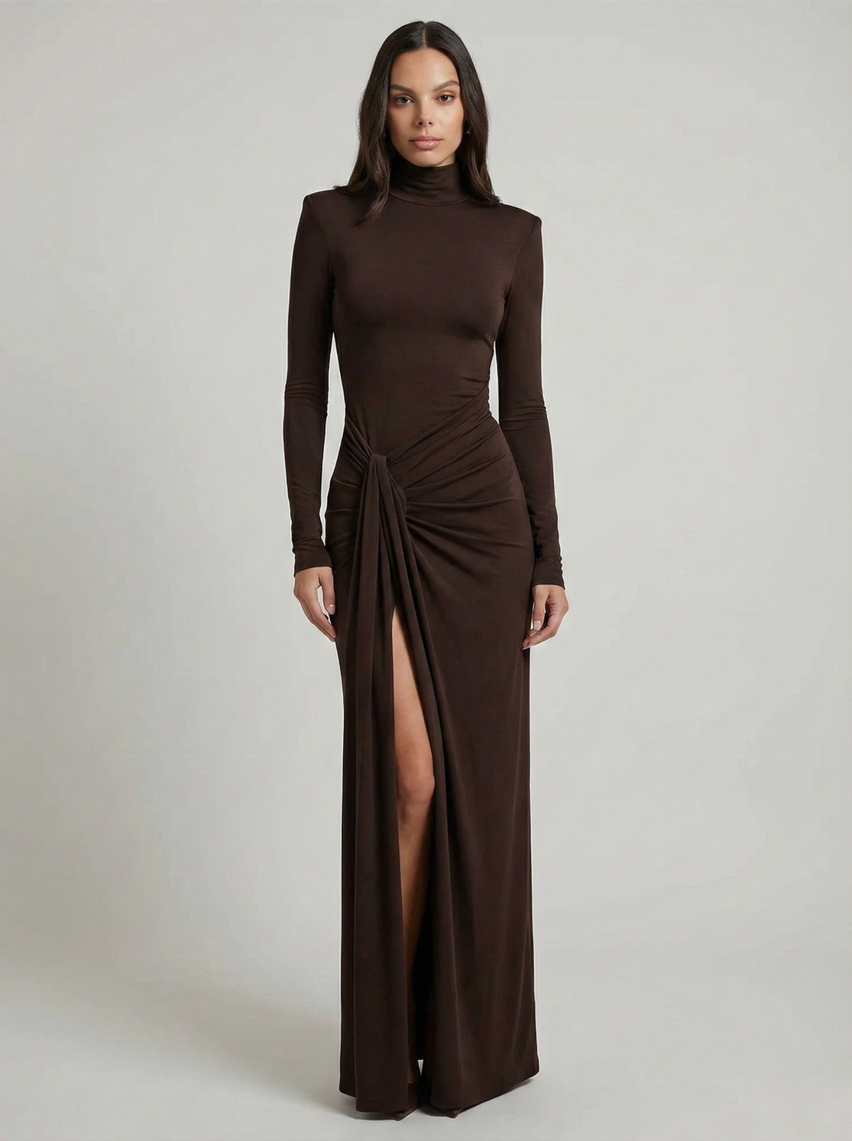 Posy | Vestido Maxi Franzido Gola Alta com Fenda
