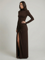 Posy | Vestido Maxi Franzido Gola Alta com Fenda