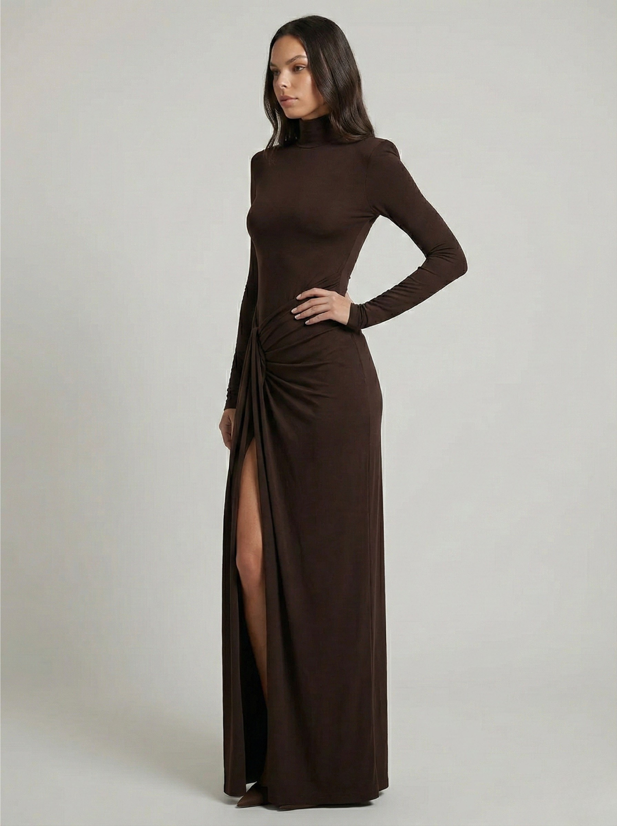 Posy | Vestido Maxi Franzido Gola Alta com Fenda