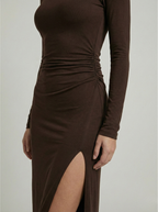 Posy | Vestido Maxi Franzido Gola Alta com Fenda