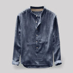 Camisa de Linho Manga Longa | Homem, Abotoada, Azul