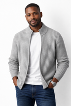 Amara | Homem Cardigan Tricot Fecho Zip Gola Alta