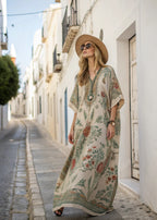 Gigi | Vestido Longo Feminino Floral Mangas Kimono Decote V