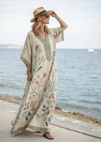 Gigi | Vestido Longo Feminino Floral Mangas Kimono Decote V