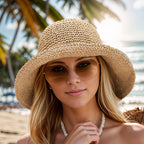 Leah | Chapéu de Sol Feminino Aba Larga Palha Trançada