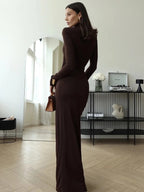 Posy | Vestido Maxi Franzido Gola Alta com Fenda