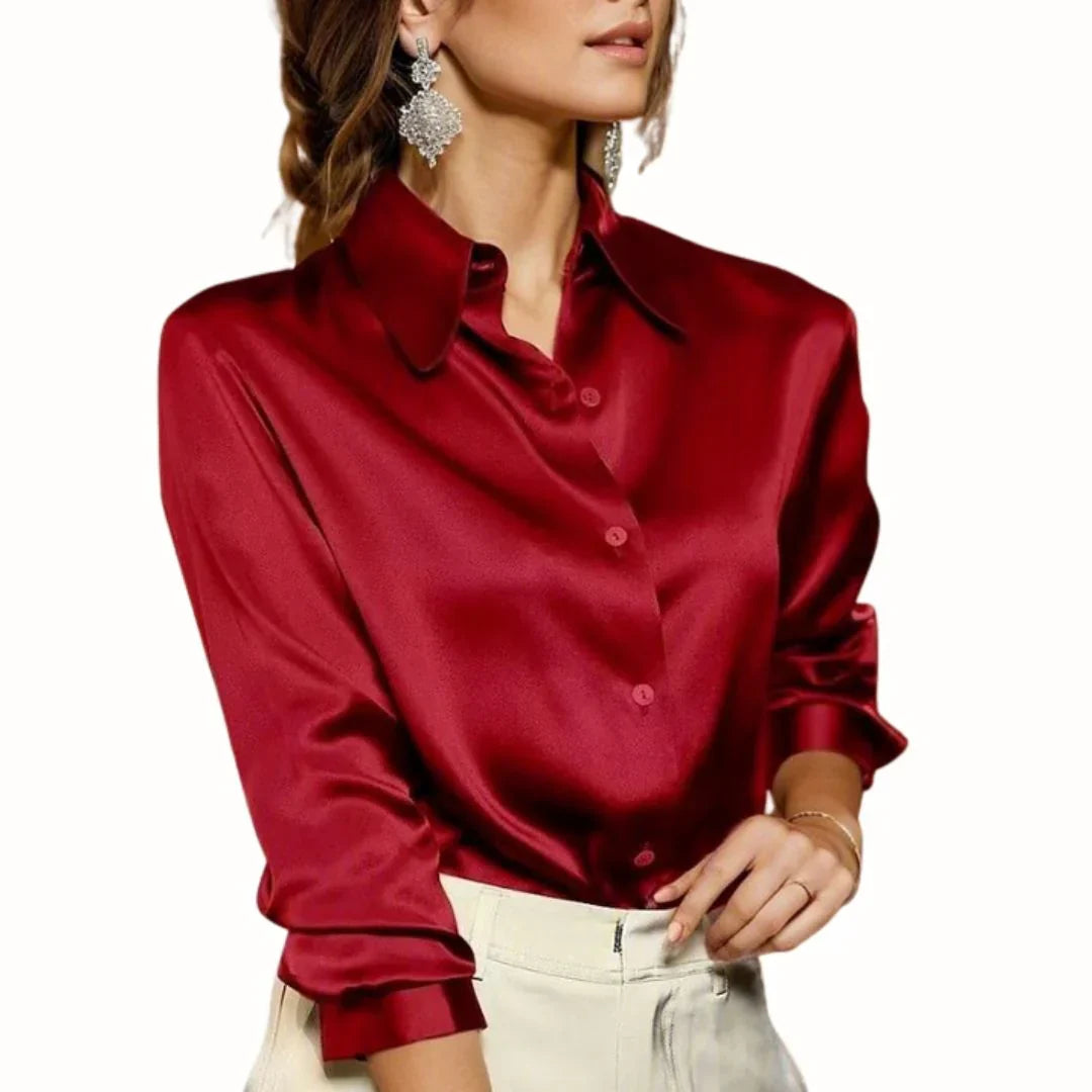 Nina | Camisa Social Feminina Abotoada Gola Pontuda Manga Longa