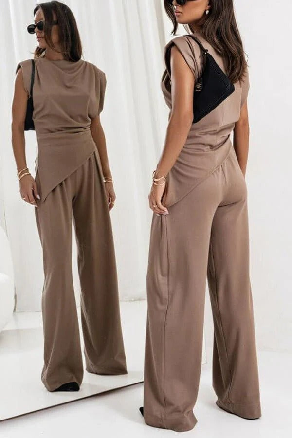 Jolie | Conjunto Feminino 2 Peças Calça Wide Leg Drapeado