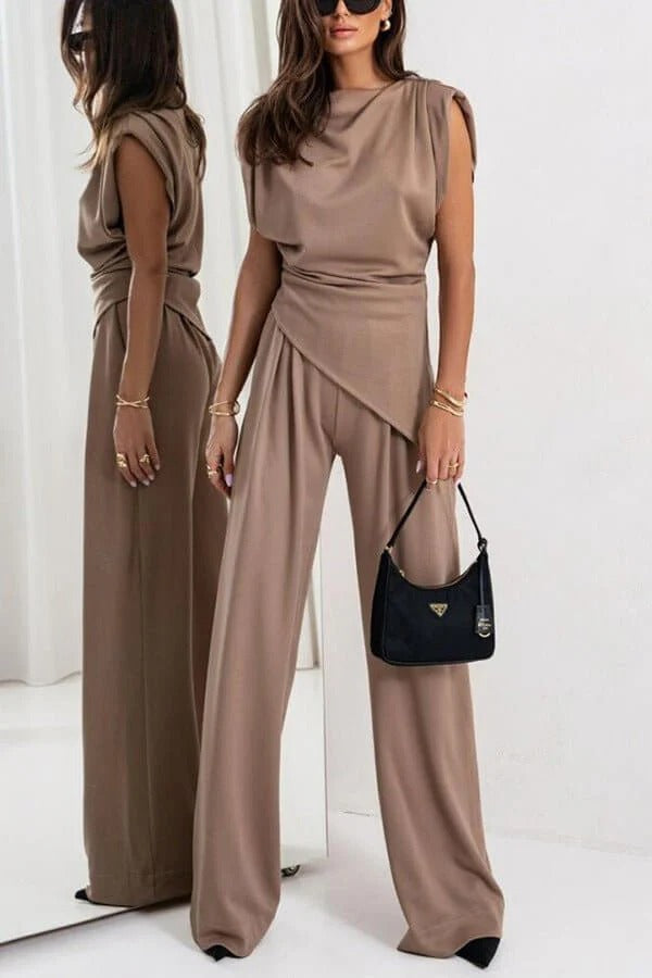 Jolie | Conjunto Feminino 2 Peças Calça Wide Leg Drapeado