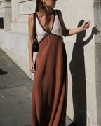 Anouk | Vestido Maxi Feminino Decote V Bicolor
