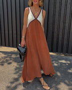Anouk | Vestido Maxi Feminino Decote V Bicolor
