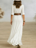 Vestido Longo Cinto Lapelas Franzidas