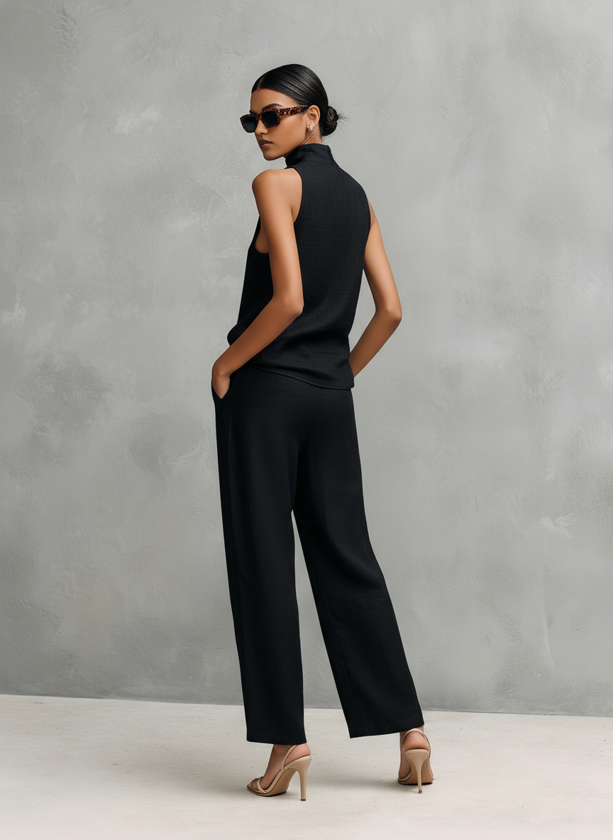 Conjunto de Mulher Preto | Top sem Mangas e Calças | Minimalista