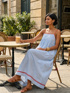 Liora | Vestido Longo Feminino Listrado Alças Finas Minimalista