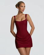 Marlow | Vestido Mini Feminino Decote Quadrado Saia Drapeada
