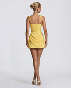Marlow | Vestido Mini Feminino Decote Quadrado Saia Drapeada