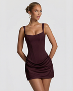 Marlow | Vestido Mini Feminino Decote Quadrado Saia Drapeada