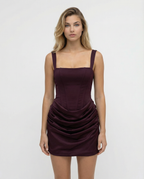 Marlow | Vestido Mini Feminino Decote Quadrado Saia Drapeada