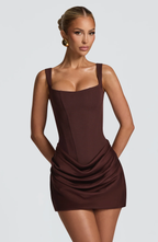 Della | Mulher Vestido Mini Decote Quadrado Costas com Atacadores