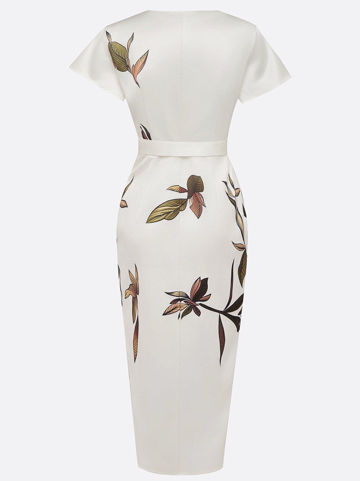 Vestido Envolvente Midi | Cintura com Laço, Mangas Volantes