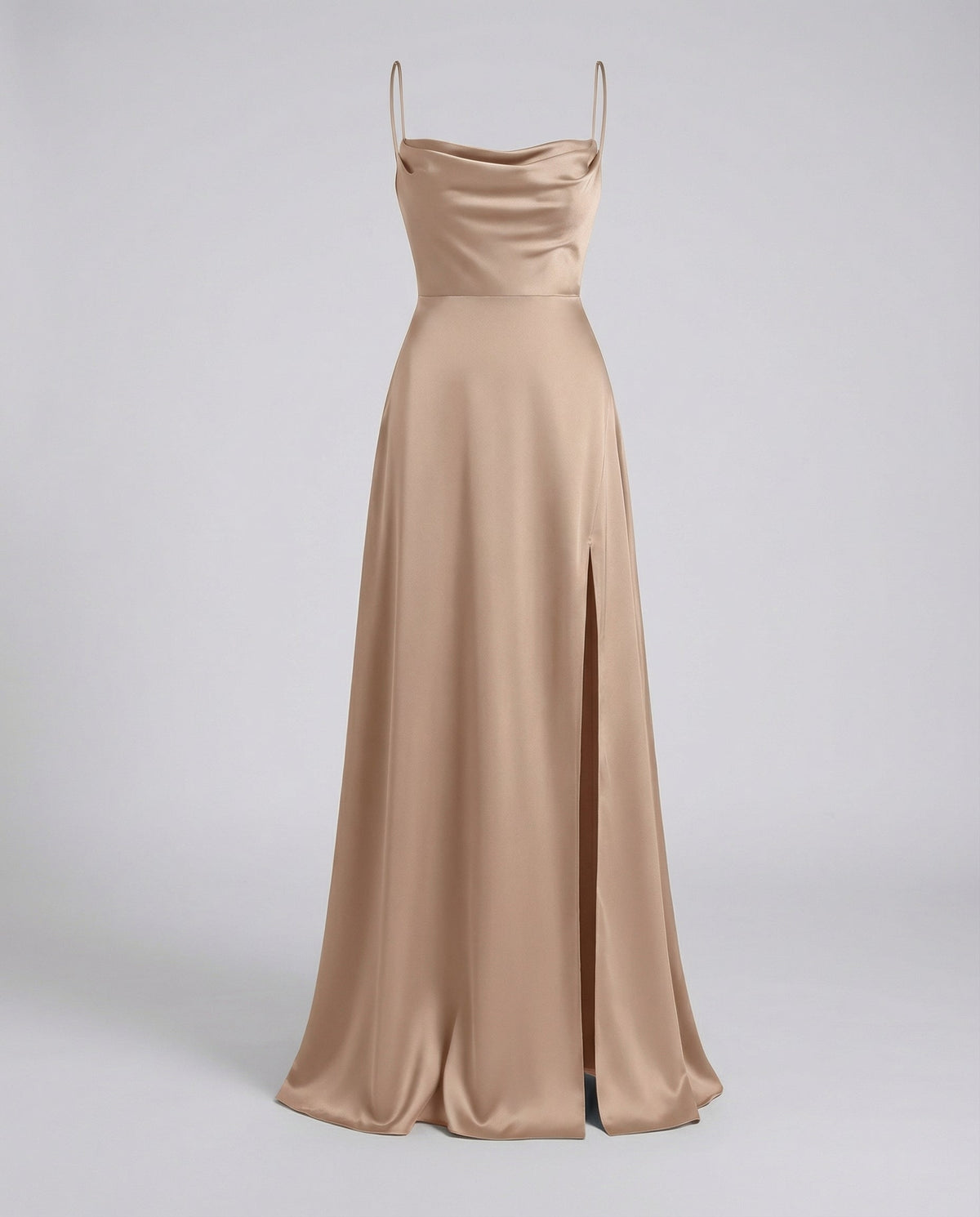 Vestido Longo Feminino com Alças Finas e Fenda Lateral