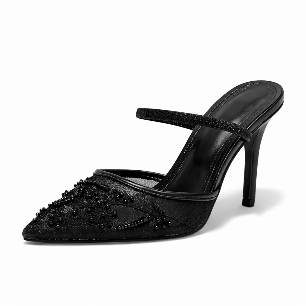 Mira | Mulher Scarpin Mule Bordado Floral Bico Fino