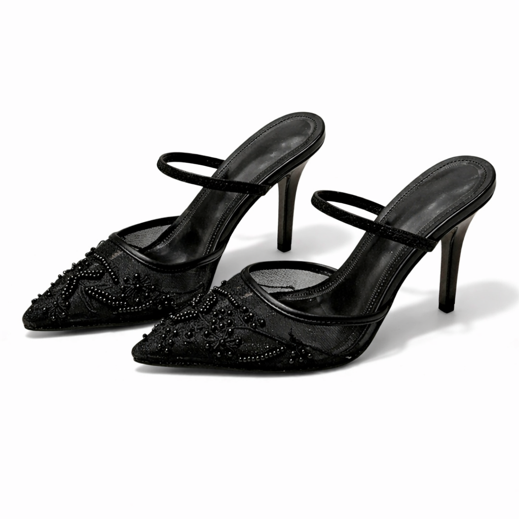 Mira | Mulher Scarpin Mule Bordado Floral Bico Fino