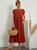 Embla | Vestido Longo Feminino Casual com Bolsos Mangas Curtas