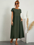 Embla | Vestido Longo Feminino Casual com Bolsos Mangas Curtas