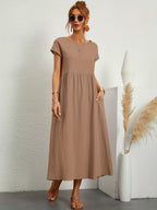 Embla | Vestido Longo Feminino Casual com Bolsos Mangas Curtas