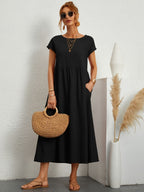 Embla | Vestido Longo Feminino Casual com Bolsos Mangas Curtas