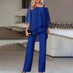 Rhea | Conjunto Feminino Dois Peças | Off-Shoulder, Calça Ajustada | Poliéster