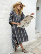 Vada | Vestido Kaftan Longo Riscas Folgado Feminino