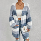 Maren | Mulher Cardigan Oversized Listrado Manga Longa