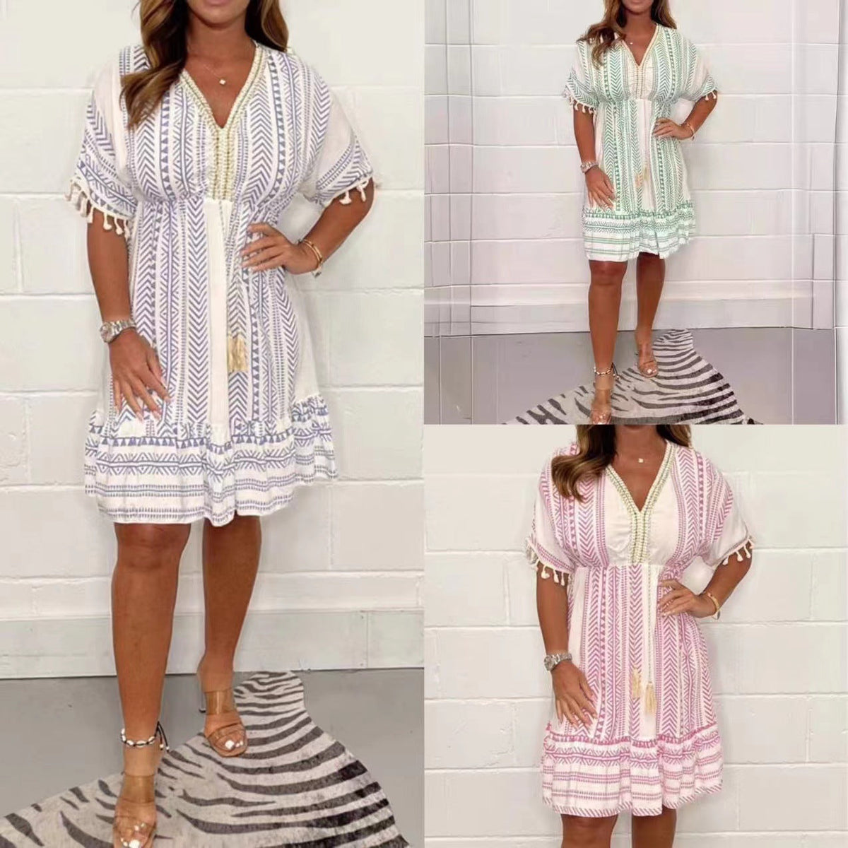 Amara | Vestido Boho Algodão Estampado Étnico Decote V