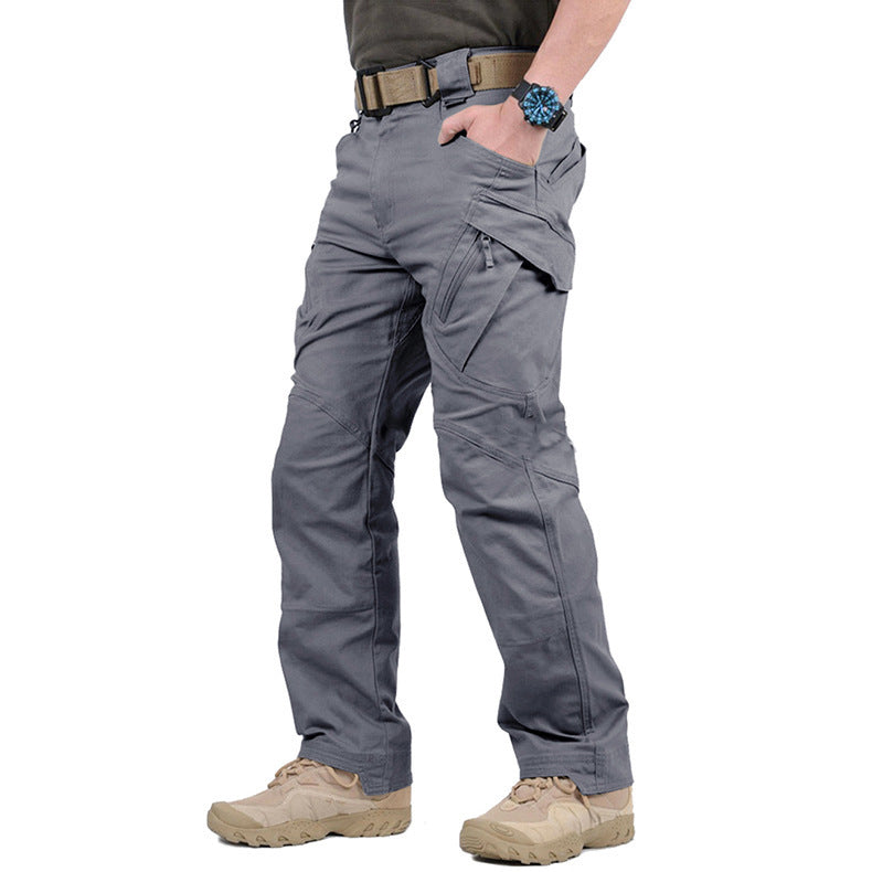 Calças cargo táticas masculinas para trekking com múltiplos bolsos e costuras reforçadas