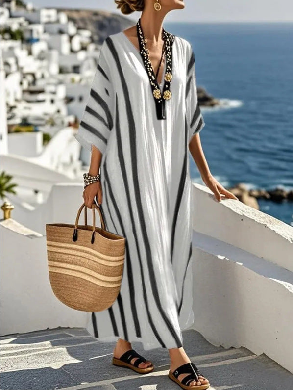 Vada | Vestido Kaftan Longo Riscas Folgado Feminino