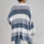 Maren | Mulher Cardigan Oversized Listrado Manga Longa