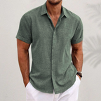 Camisa social masculina linho colarinho clássico botões corte relaxado