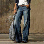 Juno | Calças Jeans Femininas Cintura Alta Perna Larga Stretch
