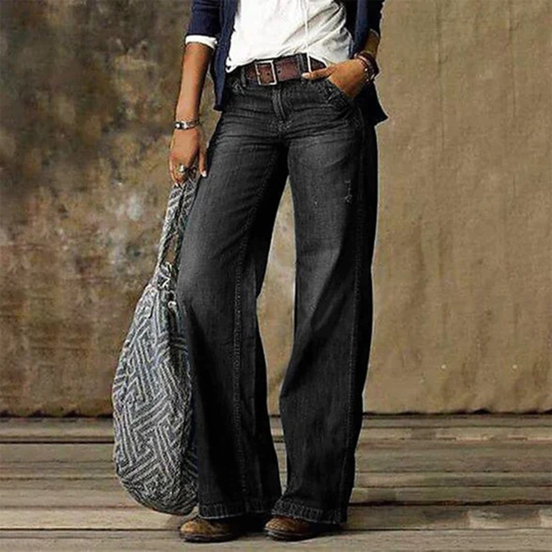 Juno | Calças Jeans Femininas Cintura Alta Perna Larga Stretch