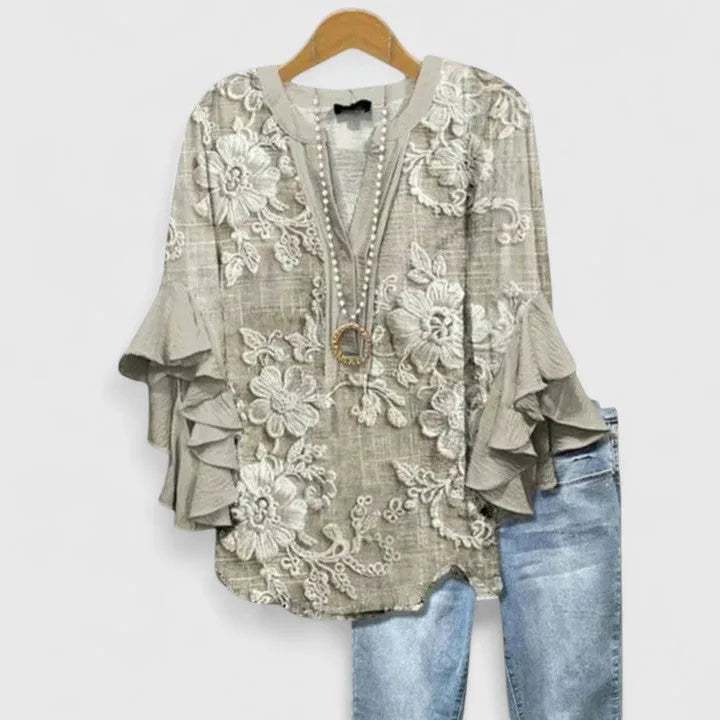 Amara | Blusa Feminina Floral Mangas 3/4 com Babados