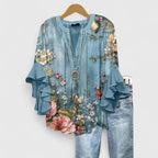 Amara | Blusa Feminina Floral Mangas 3/4 com Babados