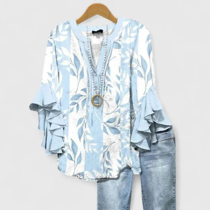 Amara | Blusa Feminina Floral Mangas 3/4 com Babados
